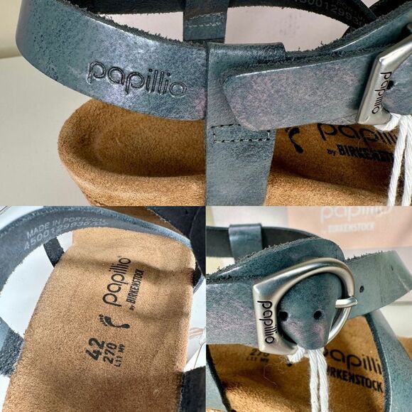 Birkenstock Papillio Sibyl Ring Buckle Metallic Black Leather Wedge Sandals 11 - Picture 8 of 12